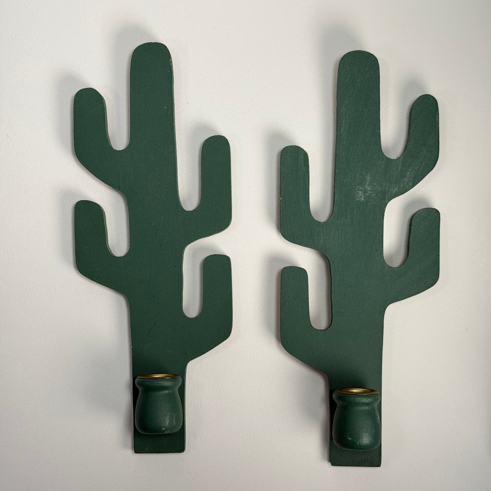 Vintage‎ Cactus Wall Sconce Candle Holder Set of 2 Green Southwestern Decor